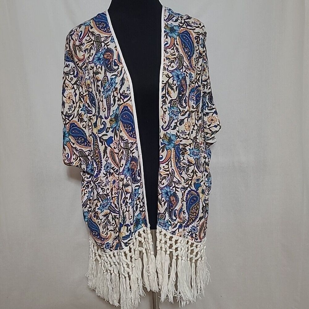Swim Beach Coverup Womens Size Medium Paisley Floral Tassel Trim by Blush Noir